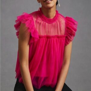 Sunday in Brooklyn Vibrant Pink Ruffle Blouse